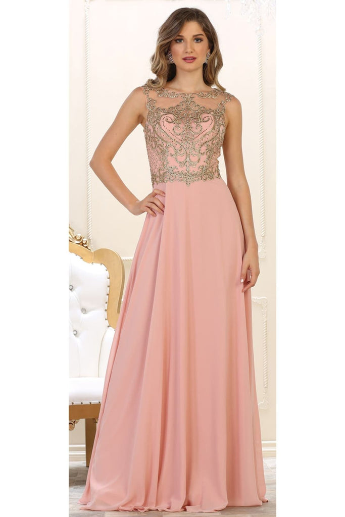Embroidered Formal Gown - Dusty Rose / 6