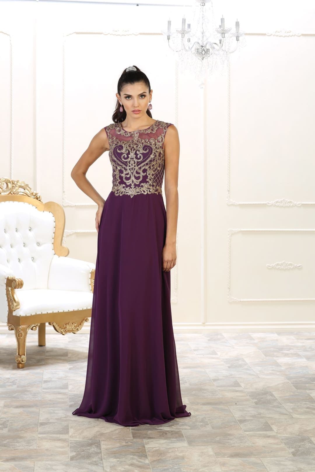 Embroidered Formal Gown - Eggplant / 6