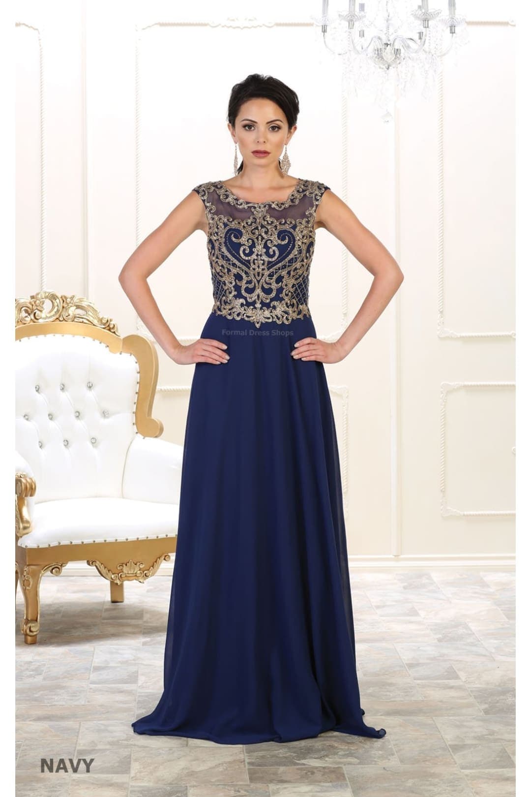 Embroidered Formal Gown - Navy / 6