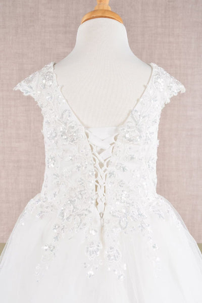 Embroidered Girls Cap Sleeve Gown by Elizabeth K GK108 - Girls Formal Dresses