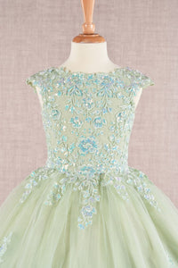 Embroidered Girls Cap Sleeve Gown by Elizabeth K GK108 - Girls Formal Dresses