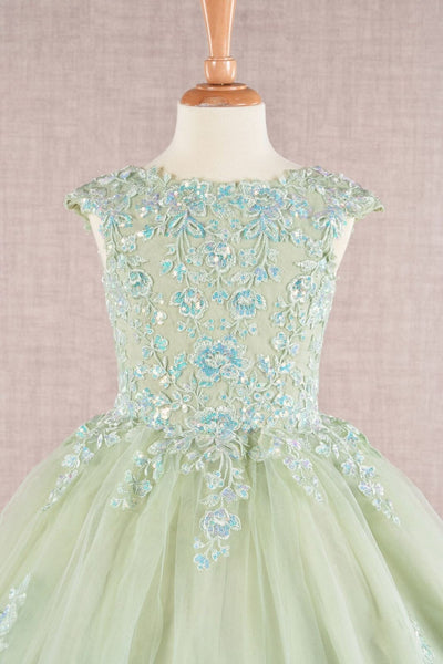 Embroidered Girls Cap Sleeve Gown by Elizabeth K GK108 - Girls Formal Dresses