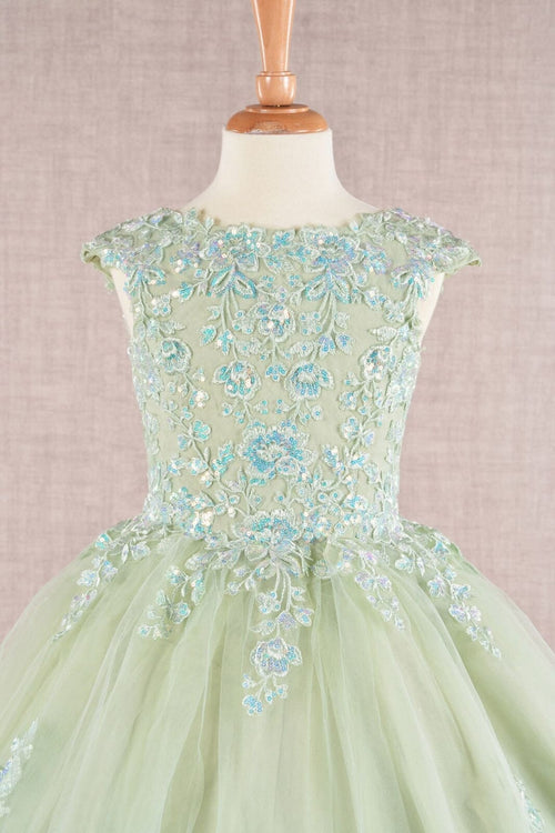 Embroidered Girls Cap Sleeve Gown by Elizabeth K GK108 - Girls Formal Dresses