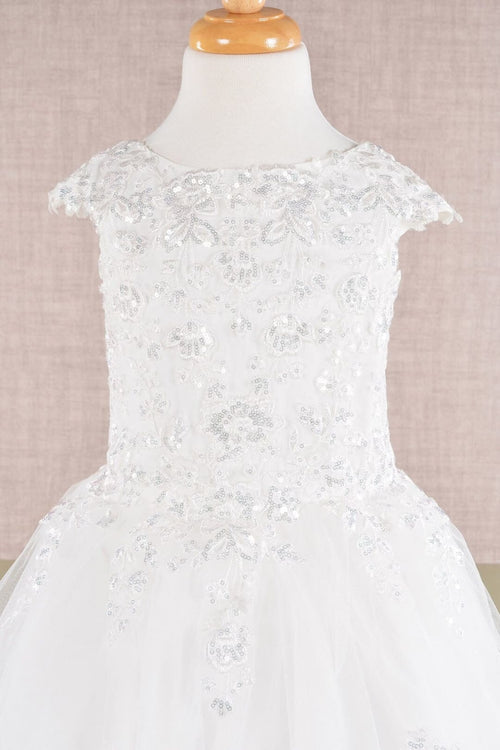 Embroidered Girls Cap Sleeve Gown by Elizabeth K GK108 - Girls Formal Dresses