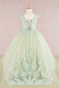 Embroidered Girls Cap Sleeve Gown by Elizabeth K GK108 - Girls Formal Dresses