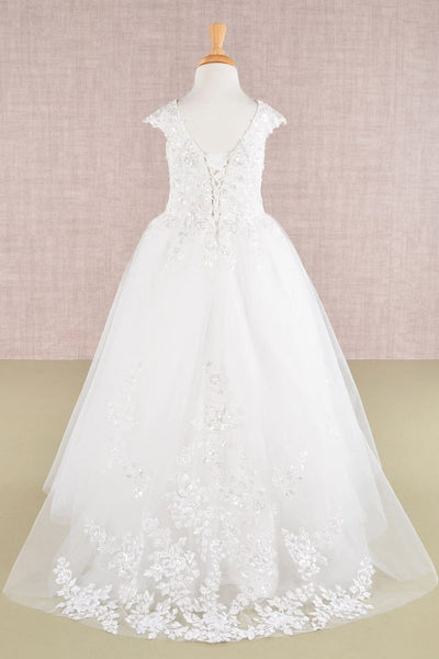 Embroidered Girls Cap Sleeve Gown by Elizabeth K GK108 - Girls Formal Dresses