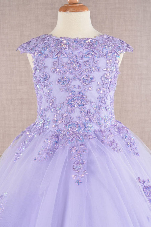 Embroidered Girls Cap Sleeve Gown by Elizabeth K GK108 - Girls Formal Dresses