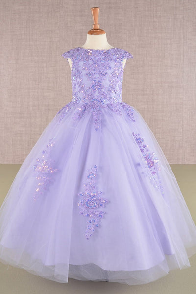 Embroidered Girls Cap Sleeve Gown by Elizabeth K GK108 - 2 / Lilac - Girls Formal Dresses