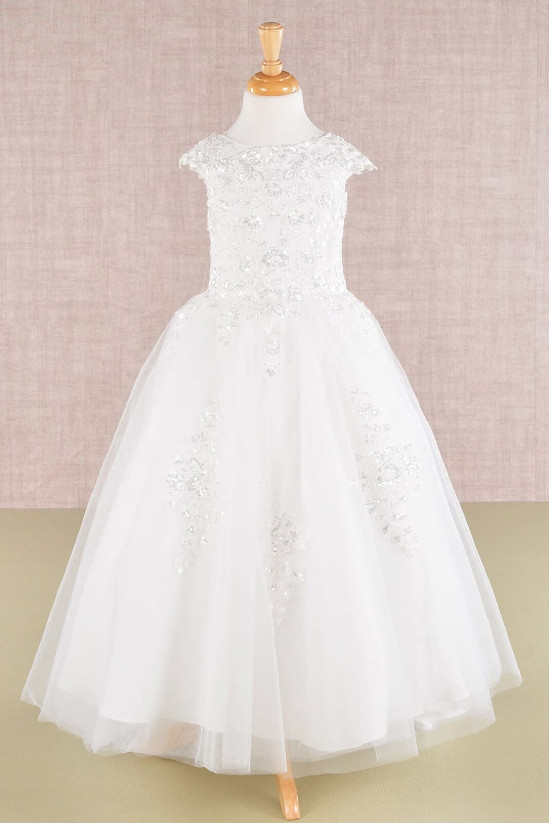 Embroidered Girls Cap Sleeve Gown by Elizabeth K GK108 - 2 / Off White - Girls Formal Dresses