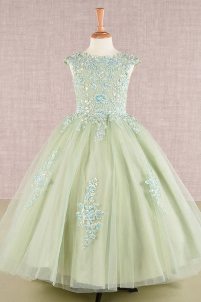 Embroidered Girls Cap Sleeve Gown by Elizabeth K GK108 - 2 / Sage - Girls Formal Dresses