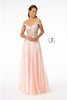 Embroidered Long Sheer Cold Shoulder Dress by Elizabeth K GL2953 - XS / Blush - Long Formal Dresses