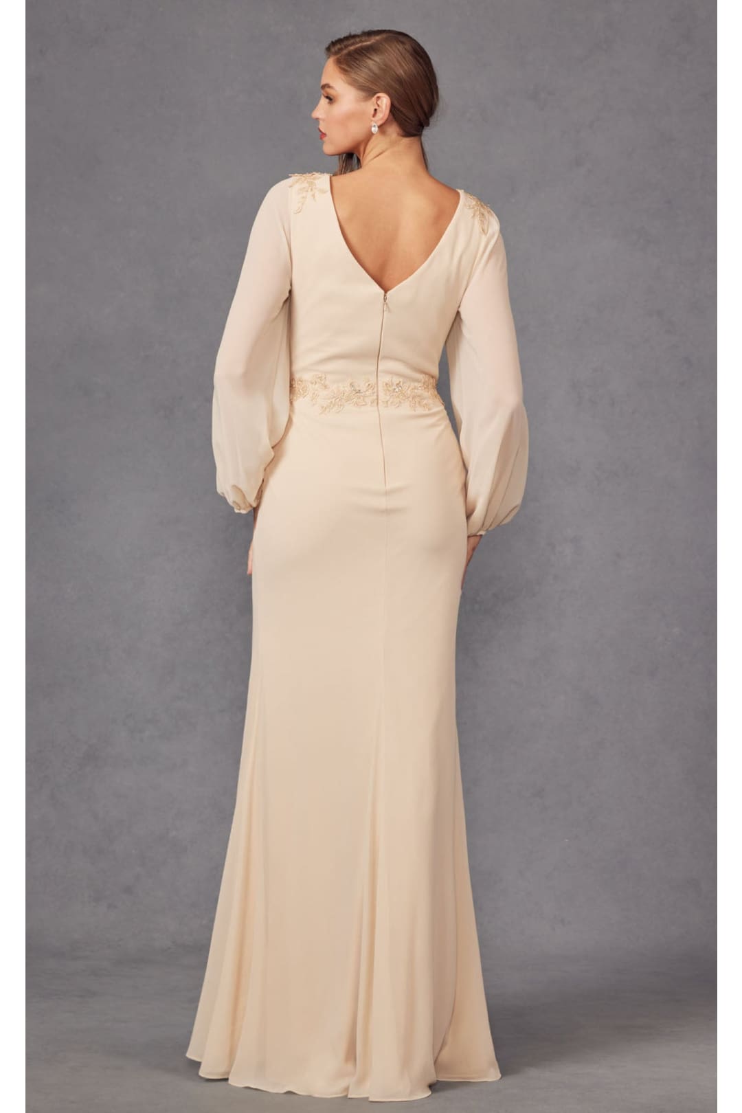 Embroidered Long Sleeve A-line Slit Gown by Juliet JTM16A - Dress