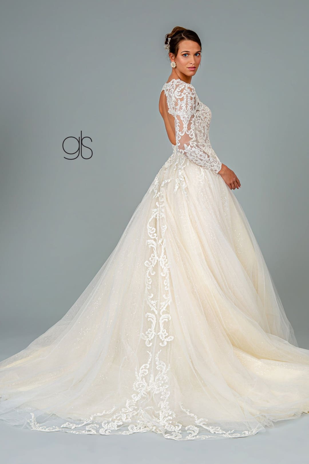 Embroidered Long Sleeve Wedding Dress by Elizabeth K GL1804 - Wedding Dresses