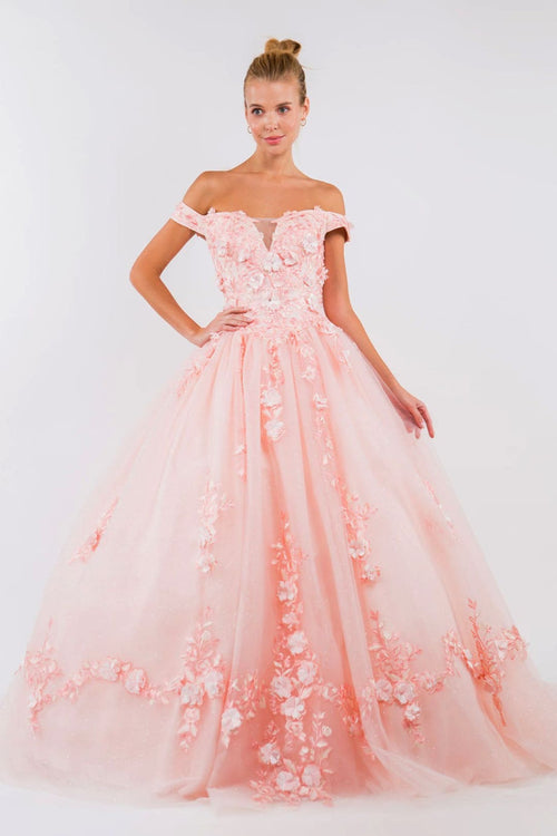 Embroidered Off Shoulder Ball Gown by Elizabeth K GL1958 - XS / Blush - Quinceanera Dresses