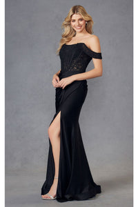 Embroidered Off-Shoulder Corset Gown by Juliet 2407 - Dress