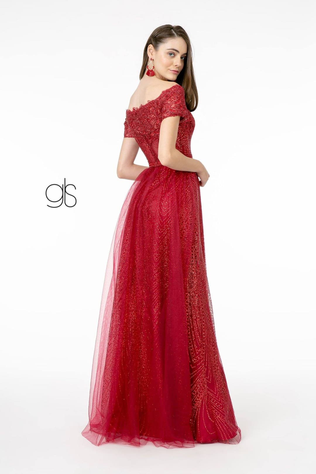 Embroidered Off Shoulder Glitter Gown by Elizabeth K GL2942 - Long Formal Dresses