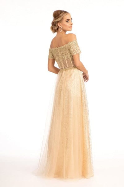 Embroidered Off Shoulder Glitter Gown by Elizabeth K GL2942 - Long Formal Dresses
