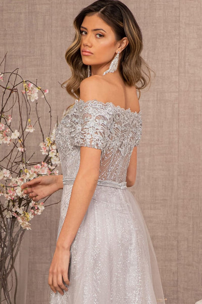Embroidered Off Shoulder Glitter Gown by Elizabeth K GL2942 - Long Formal Dresses