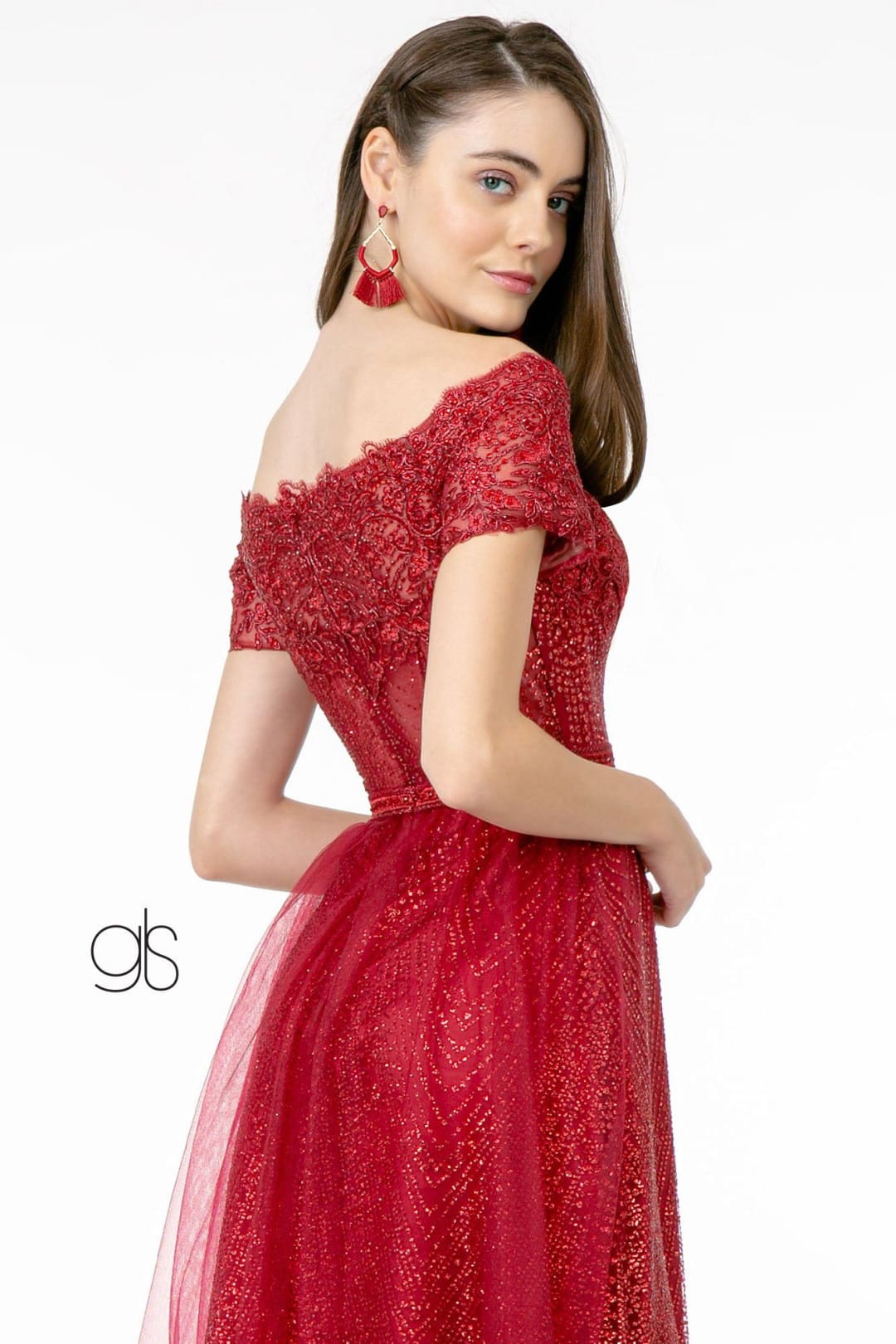 Embroidered Off Shoulder Glitter Gown by Elizabeth K GL2942 - Long Formal Dresses