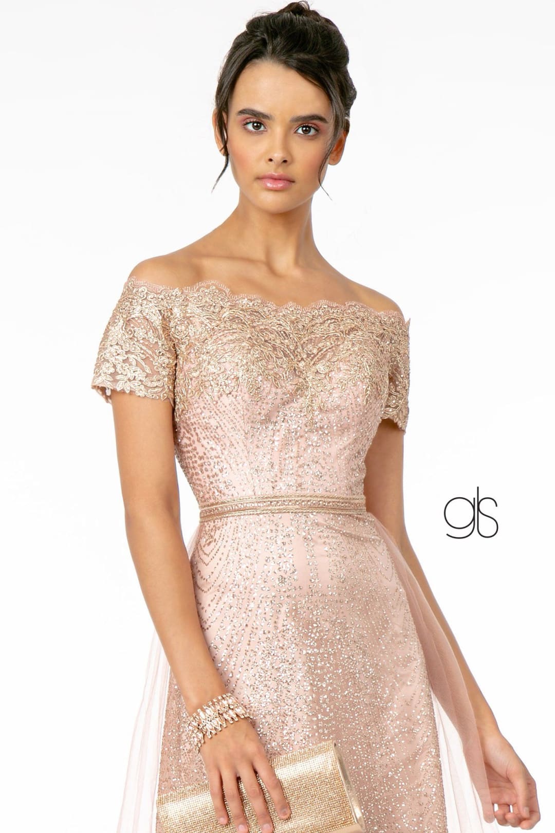 Embroidered Off Shoulder Glitter Gown by Elizabeth K GL2942 - Long Formal Dresses