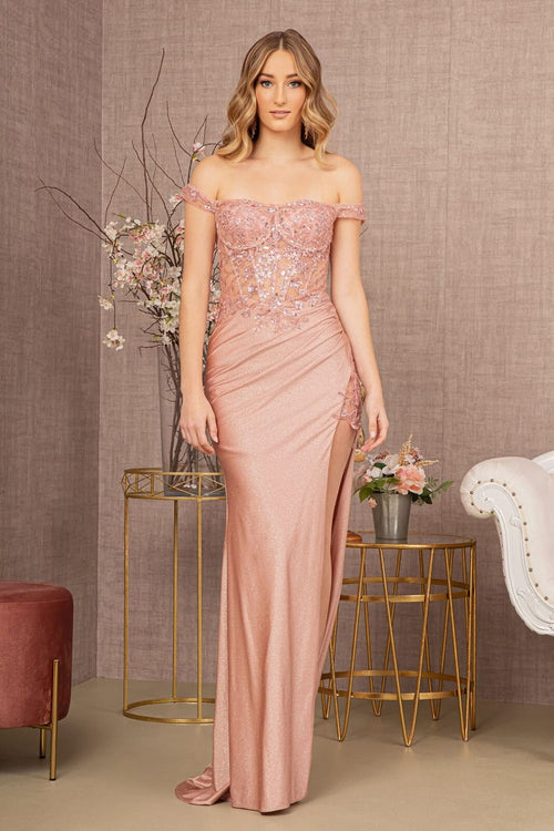 Embroidered Off Shoulder Gown by Elizabeth K GL3162 - Long Formal Dresses