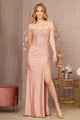 Embroidered Off Shoulder Gown by Elizabeth K GL3162 - XS / Rose Gold - Long Formal Dresses