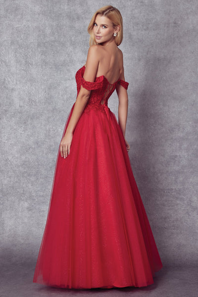 Juliet 280 Embroidered Illusion Bodice Glitter Tulle Off Shoulder Dress