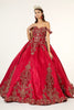 Embroidered Satin Ball Gown by Elizabeth K GL1930 - XS / Burgundy - Quinceanera Dresses