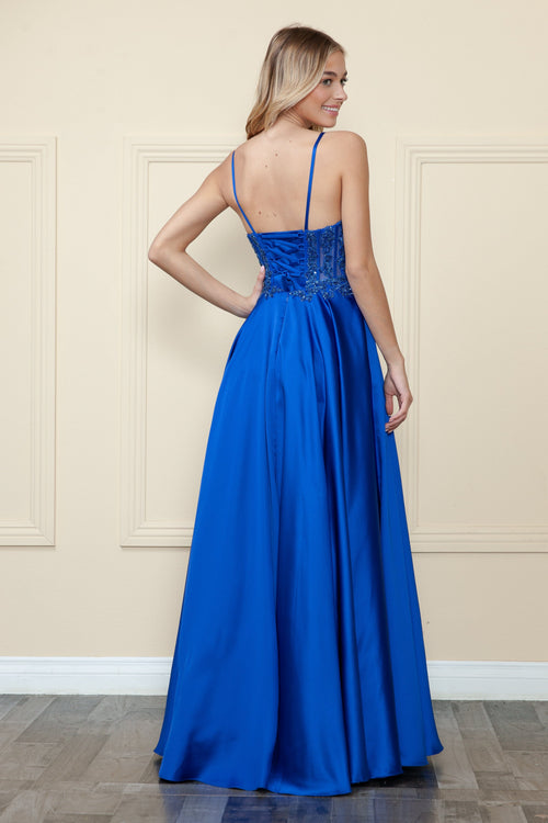 Poly USA 9126 Embroidered Satin Gown