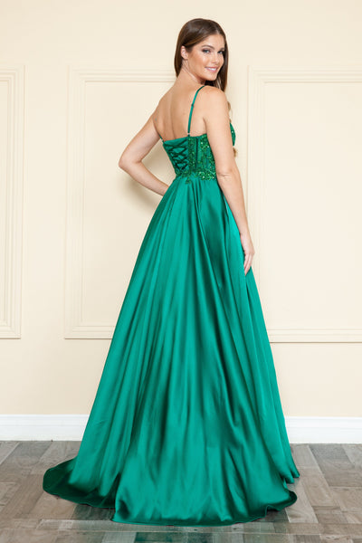 Poly USA 9126 Embroidered Satin Gown