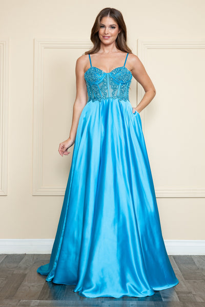 Poly USA 9126 Embroidered Satin Gown