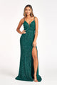 Embroidered Sequin Fitted Gown by Elizabeth K GL3055 - XS / Green - Long Formal Dresses