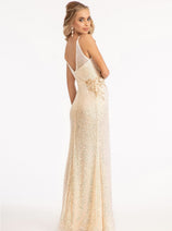 Embroidered Sequin Slit Gown by Elizabeth K GL3053