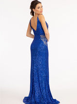 Embroidered Sequin Slit Gown by Elizabeth K GL3053