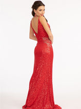 Embroidered Sequin Slit Gown by Elizabeth K GL3053