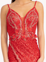 Embroidered Sequin Slit Gown by Elizabeth K GL3053