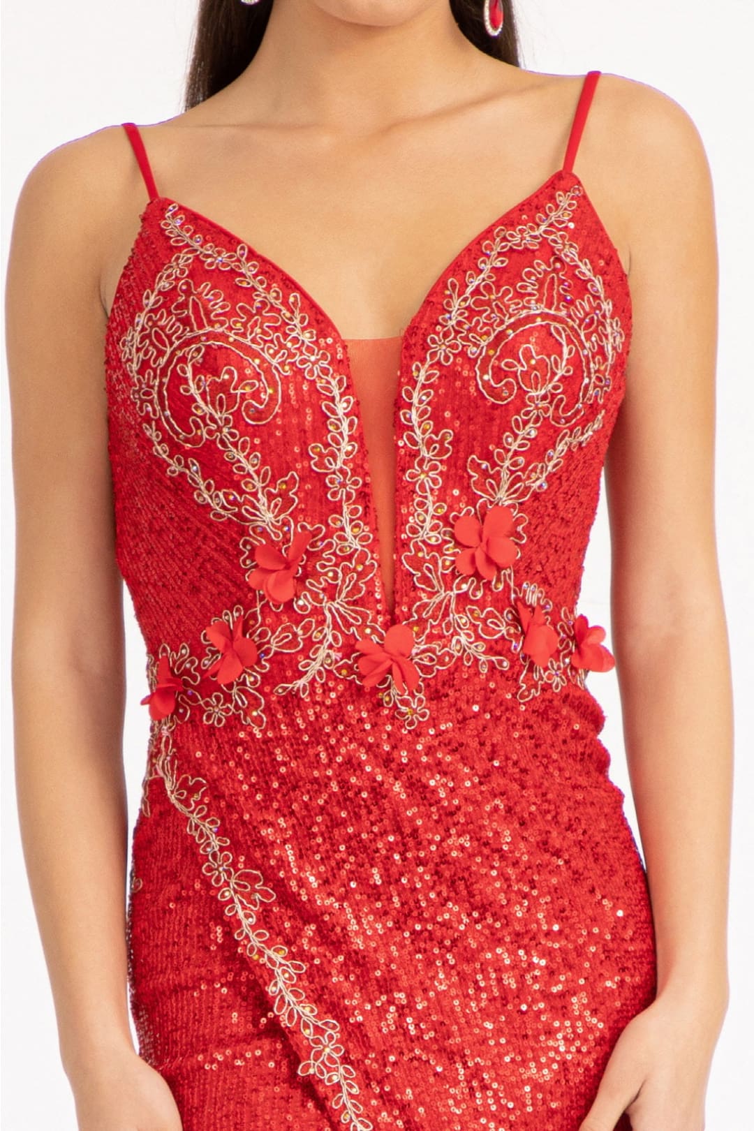 Embroidered Sequin Slit Gown by Elizabeth K GL3053 - Long Formal Dresses