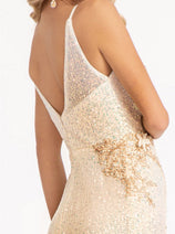 Embroidered Sequin Slit Gown by Elizabeth K GL3053