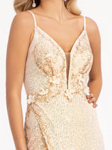 Embroidered Sequin Slit Gown by Elizabeth K GL3053