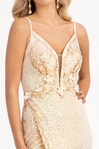 Embroidered Sequin Slit Gown by Elizabeth K GL3053 - Long Formal Dresses