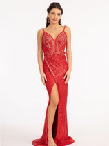 Embroidered Sequin Slit Gown by Elizabeth K GL3053