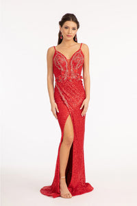 Embroidered Sequin Slit Gown by Elizabeth K GL3053 - XS / Red - Long Formal Dresses