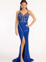 Embroidered Sequin Slit Gown by Elizabeth K GL3053