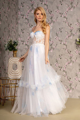 Ivory Embroidered Sheer Corset Tiered Gown by GLS Gloria GL3208