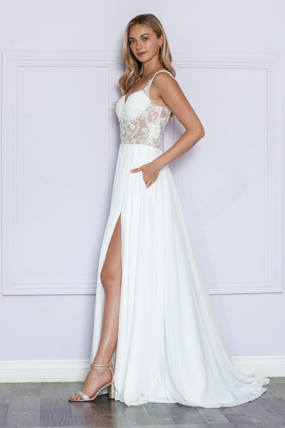 Poly USA 9376 Embroidered Sheer Sleeveless Slit Gown