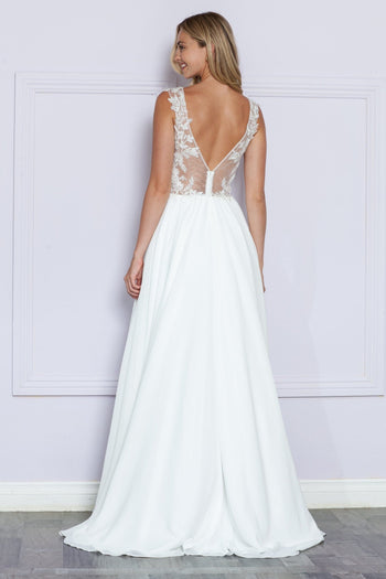 Poly USA 9376 Embroidered Sheer Sleeveless Slit Gown