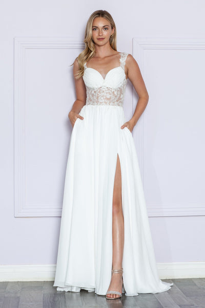 Poly USA 9376 Embroidered Sheer Sleeveless Slit Gown