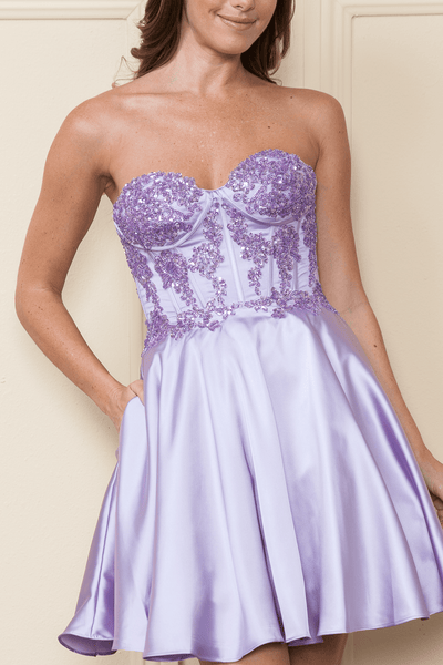 Poly USA 9084 Embroidered Short A-line Corset Dress