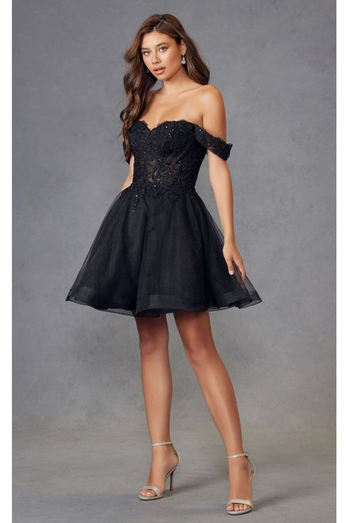 Embroidered Short Off Shoulder Dress by Juliet 880 - Dress