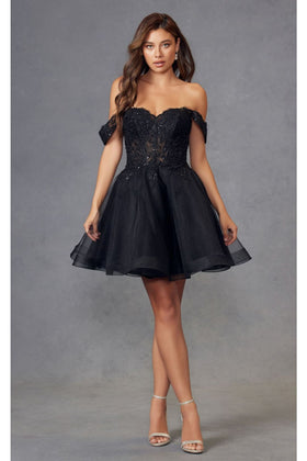 Embroidered Short Off Shoulder Dress by Juliet 880